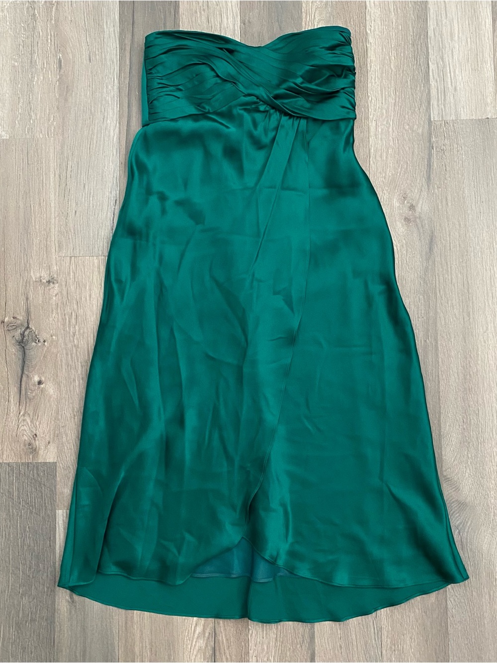 Green Silk Strapless Cocktail Formal Pleated Midi Prom Summer Dress